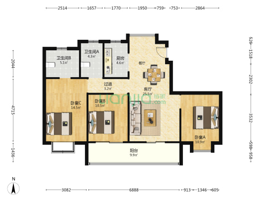 均和玖溪西园 3室1厅2卫 117平方