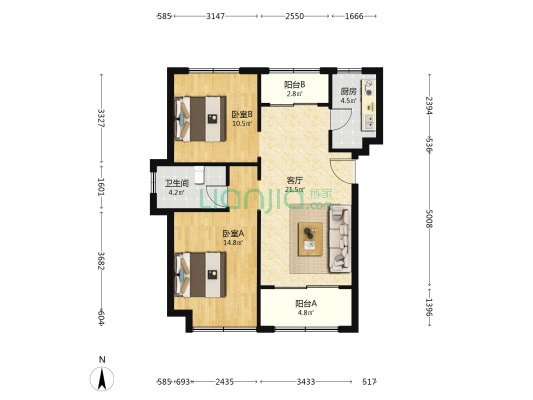 臧郢新苑 2室1厅1卫 89平方