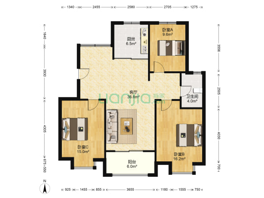 迎春颐和城 3室1厅1卫 110平方