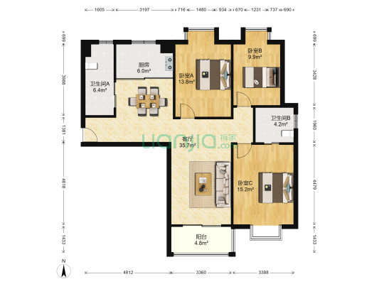 环翠苑 3室1厅2卫 128平方