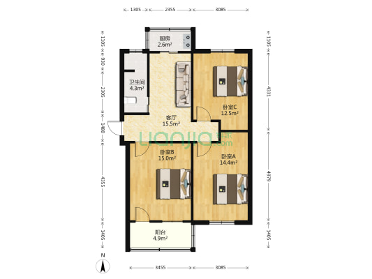 淮航路航道处宿舍 3室1厅1卫 81平方