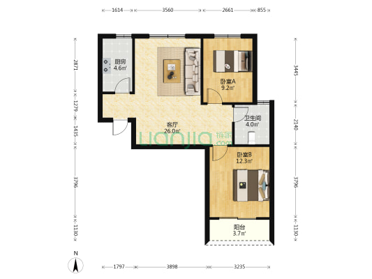 天途易居 2室1厅1卫 81平方
