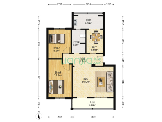 福西小区 2室2厅1卫 84平方