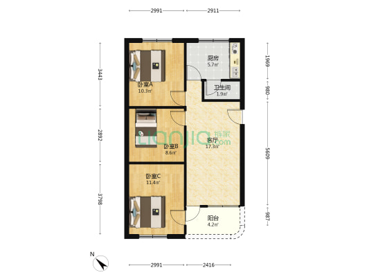 商业街 3室1厅1卫 63平方