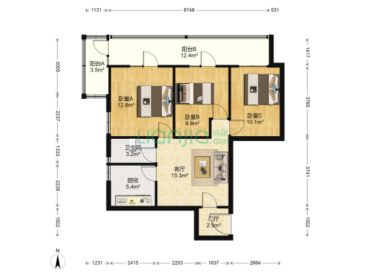 近园里小区 3室1厅1卫 95平方