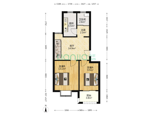 盛秦花园 2室1厅1卫 65平方