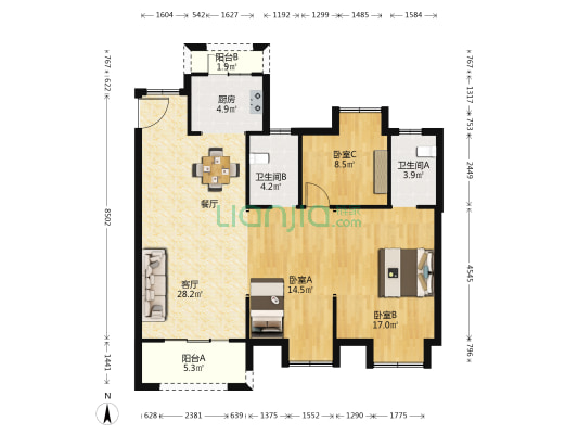 路劲时代城 3室1厅2卫 117平方