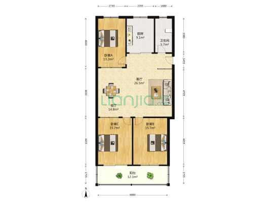 金城住宅小区 3室2厅1卫 141平方