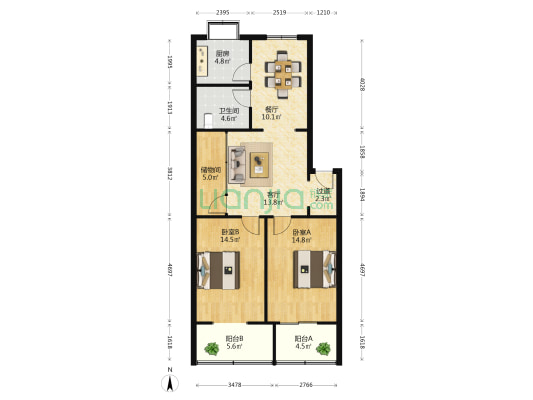东湖路80号 2室2厅1卫 96平方