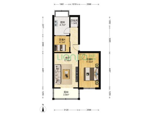 红山根三角花园 2室1厅1卫 47平方