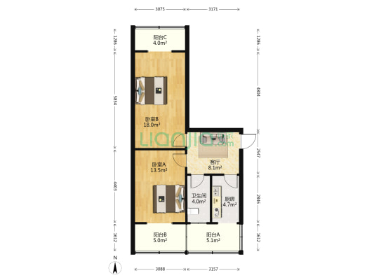 商城路271号院 2室1厅1卫 80平方
