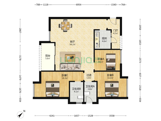 经典天悦北宸 3室1厅2卫 110平方