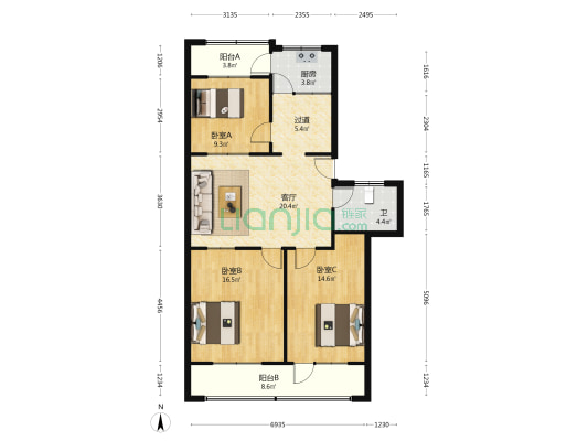设计院家属楼（廉育胡同） 3室1厅1卫 106平方