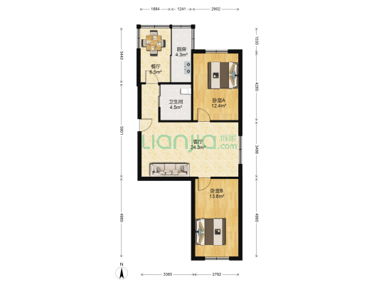 桃山电业楼 2室2厅1卫 77平方