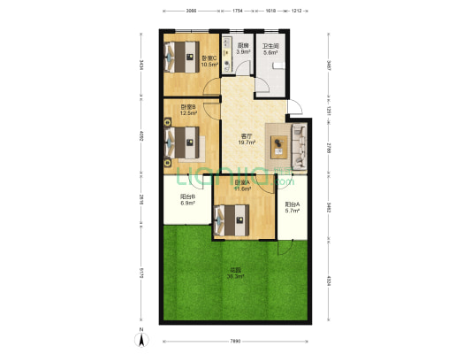 好孩子公寓 3室1厅1卫 82平方