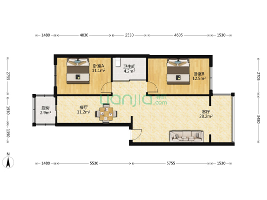 二中教师花园小区西区 2室2厅1卫 95平方