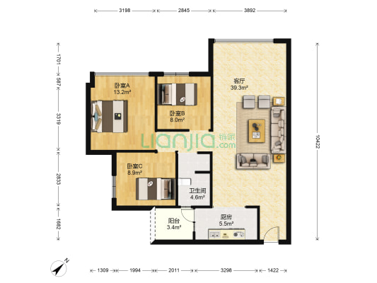 丽都佳苑 3室1厅1卫 109平方
