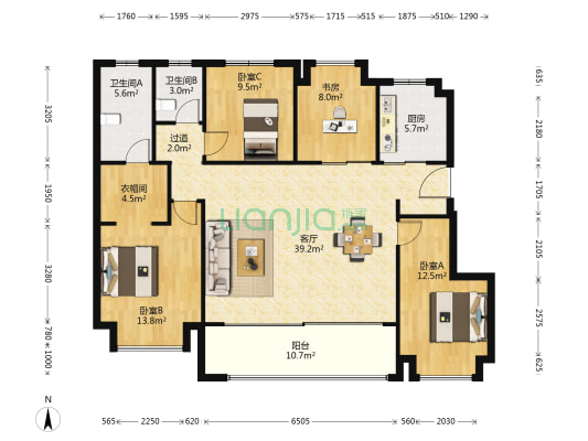 建发悦江南 4室1厅2卫 138平方