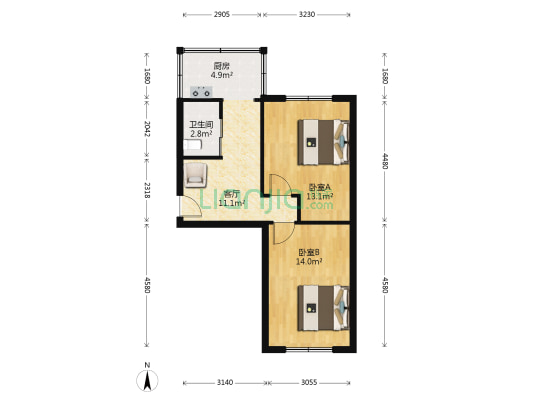 民航东塔小区 2室1厅1卫 50平方