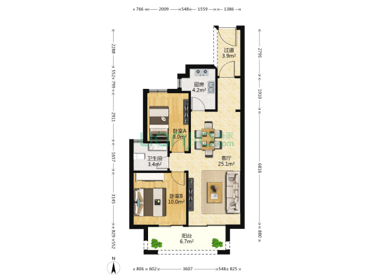 绿地中央公园璋悦 2室1厅1卫 79平方