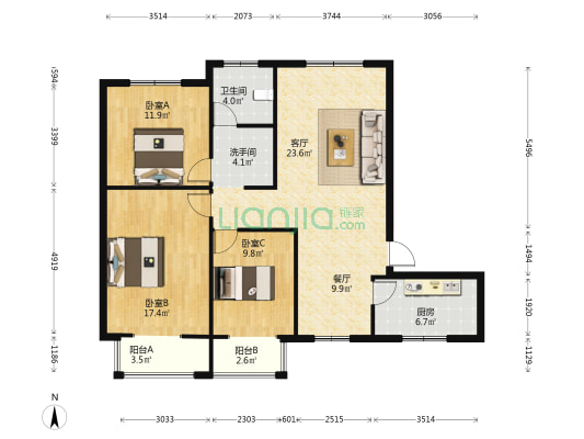 工会大厦 3室2厅2卫 126平方