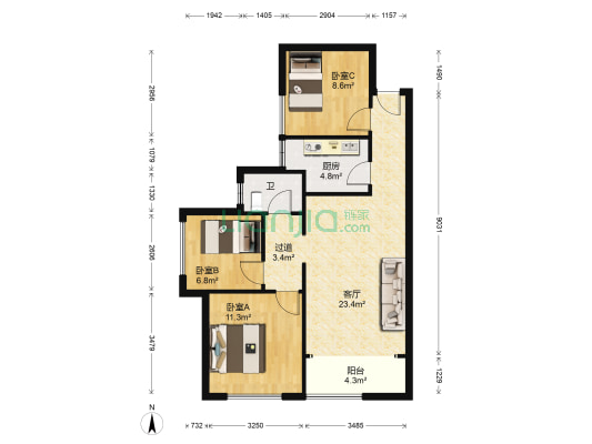 维一星城原山苑 3室1厅1卫 79平方