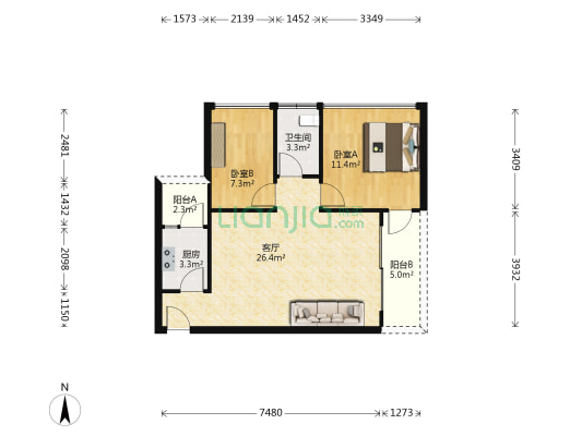 英郡年华花园一期 2室1厅1卫 72平方