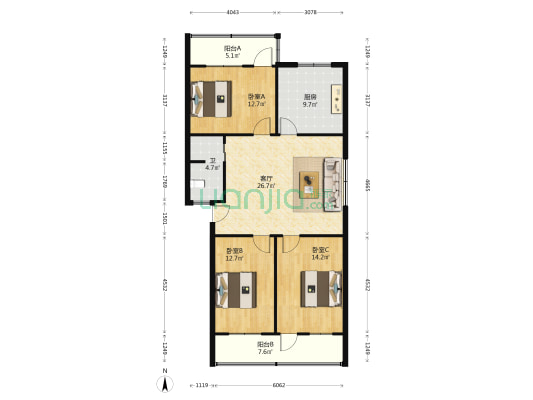 大梁路 3室1厅1卫 111平方