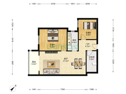天和人家 2室1厅1卫 102平方