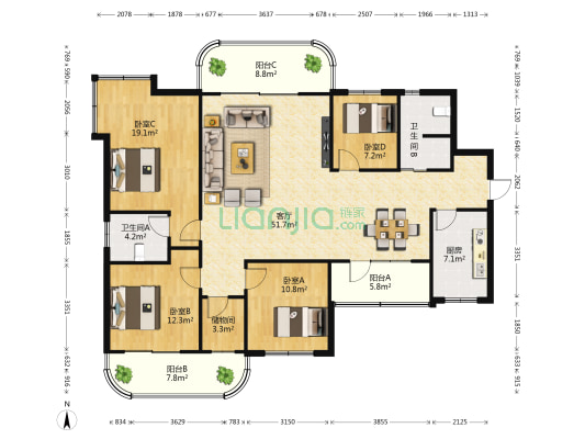 金叶花园 4室1厅2卫 174平方