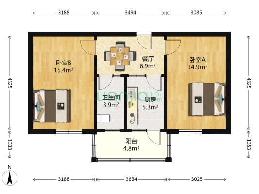 北建委宿舍 2室1厅1卫 61平方