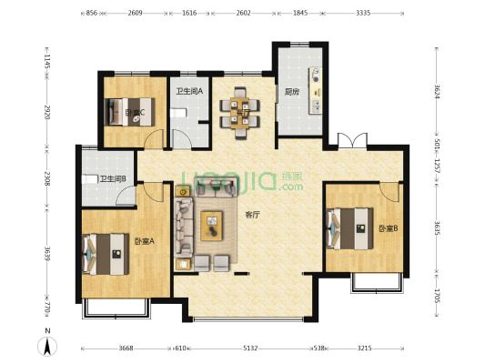 康桥海义悦溪园 3室2厅2卫 132平方