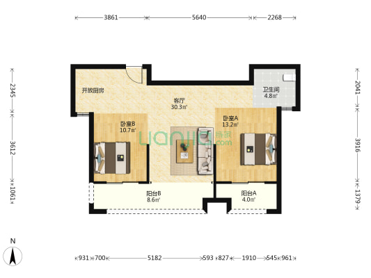 花桥禧新城 2室1厅1卫 90平方