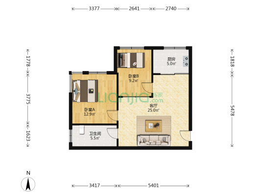 凤凰新区 2室1厅1卫 74平方