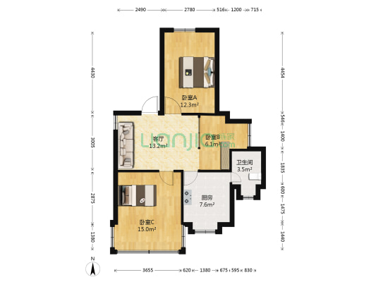 宝山南路165号院 3室1厅1卫 73平方
