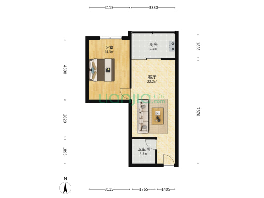 华园公寓 1室1厅1卫 54平方