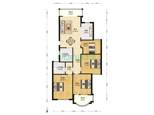河畔花园 4室1厅2卫 133平方
