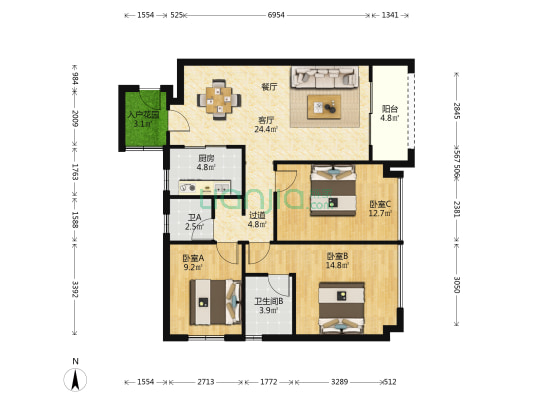 紫郡府 3室1厅2卫 104平方