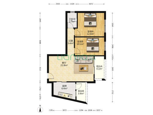 景翠名都 2室1厅1卫 88平方