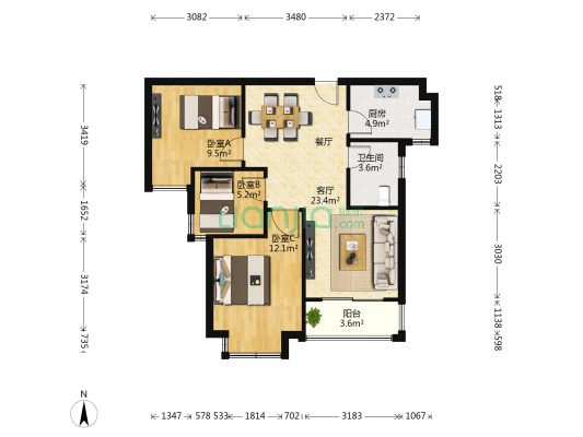 糖果时光 3室1厅1卫 87平方