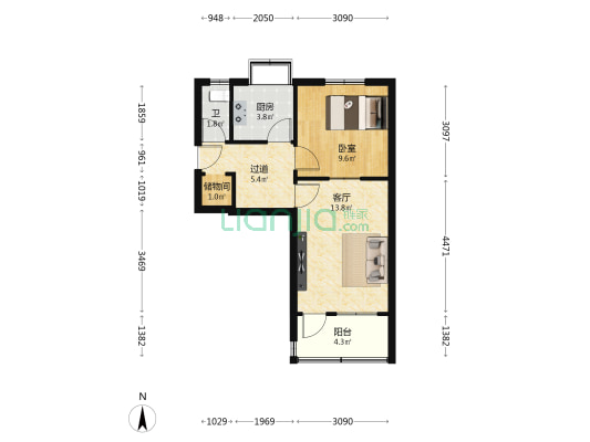 友谊街14号院 1室1厅1卫 48平方