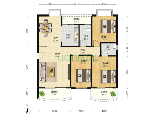 兴达花园 3室2厅2卫 115平方