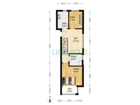 依山伴城锦城 2室1厅1卫 62平方