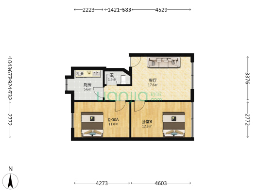 带湖路3号 2室1厅1卫 64平方