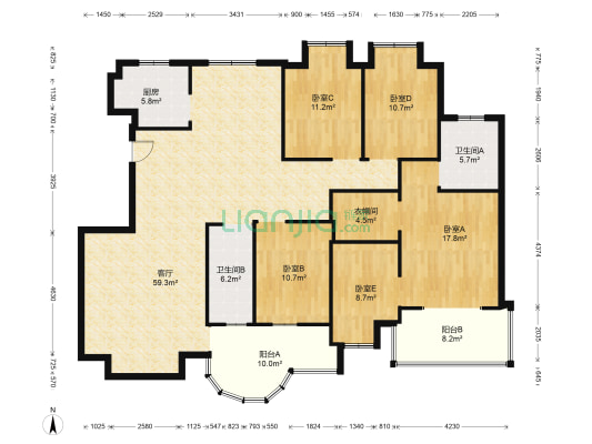 德馨园小区 5室1厅2卫 179平方