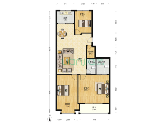 幸福西路(城南区) 3室1厅2卫 150平方