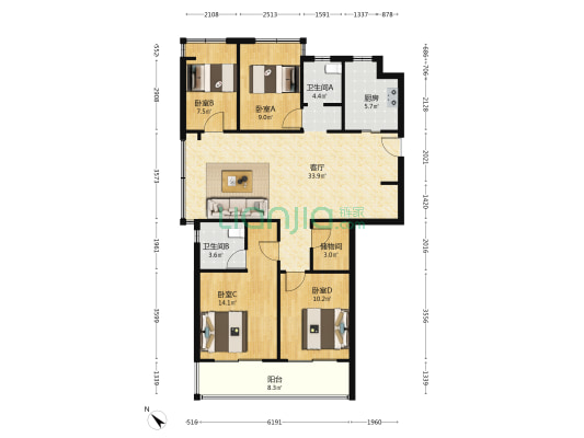 宋都柏悦府 4室1厅2卫 126平方