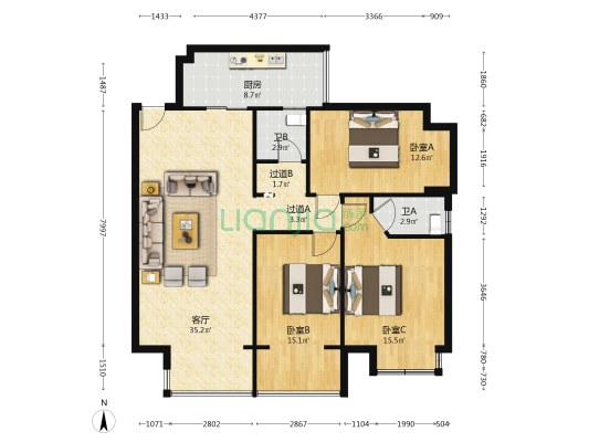 牡丹北苑 3室1厅2卫 120平方
