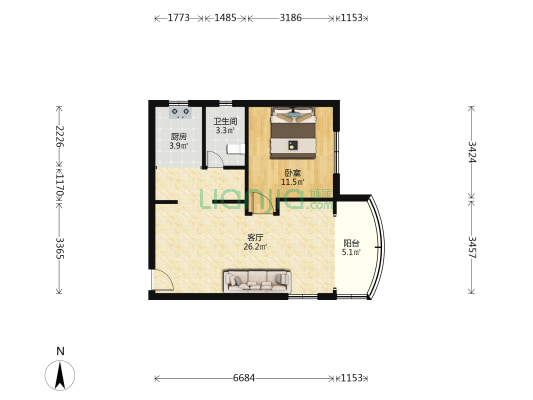 景凤路280弄 1室1厅1卫 59平方