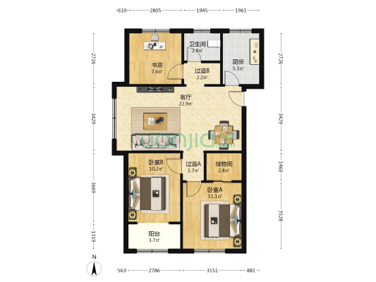 百乐圣地居 3室1厅1卫 109平方